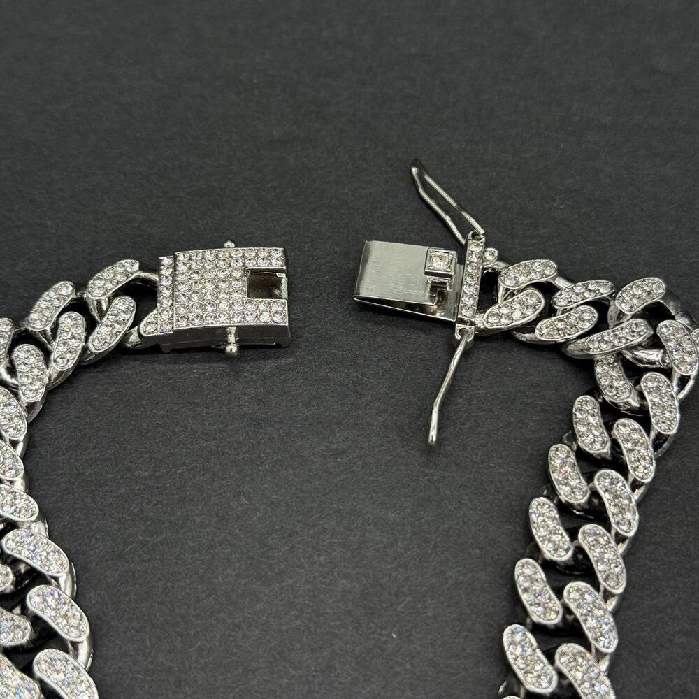 Denver Broncos Cuban Chain 18” Iced Out Pendant Silver Bling NFL Fan Necklace - Picture 8 of 8